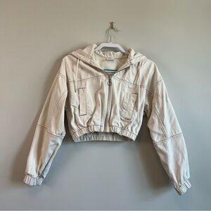 URBAN OUTFITTERS BDG Cropped Cream Denim Zip Up Jacket XS